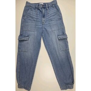 Pistola Barrel Leg Blue Jeans Women 26 High Rise Utility Cargo Denim Relaxed Fit